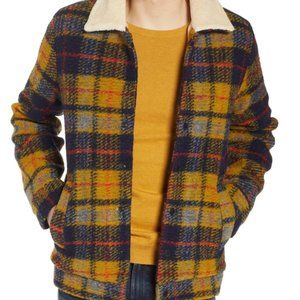 Scotch & Soda Mens Shearling Trimmed Plaid Trucker Jacket